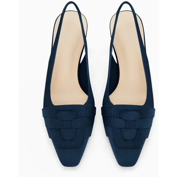 Women's Navy Blue Sling Back Kitten Heel Pointed Closed Toe Comfortable Sandal - Picture 5 of 6